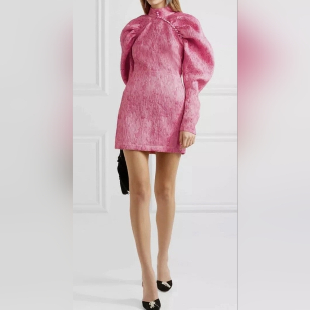 ✨ Iconic ROTATE Statement Mini - Pink Jacquard & Dramatic Sleeves ✨ - Picture 2 of 5